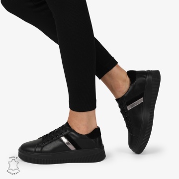 Pantofi CASUAL PIELE NATURALA cu linii decorative LF1270 Negru - Img 3