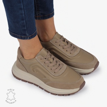Pantofi casual piele naturala CU MODEL LATERAL LF1304 KHAKI