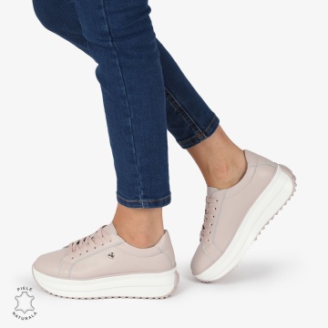 Pantofi CASUAL PIELE NATURALA cu talpa inalta LF1275 Mov - Img 2