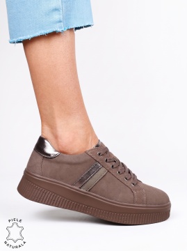 Pantofi casual sport din piele naturală întoarsă LF1811 Maro - Img 2