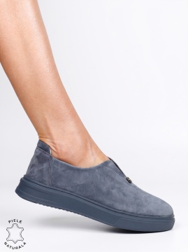 Pantofi damă slip-on din piele naturală întoarsă, model casual modern LF1817 Albastru