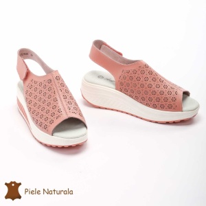 Pantofi Perforati dama din Piele Naturala cu talpa inalta LF0187 ROZ - Img 2