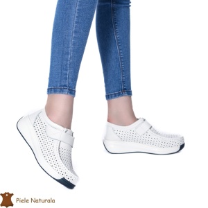 Pantofi Perforati Dama Piele naturală LF0106 ALB