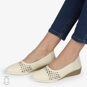 Pantofi Perforati Dama Piele Naturala Slip-on LF0077 BEIGE - Img 4