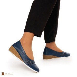 Pantofi Perforati Dama Piele Naturala Slip-on LF0077 BLEUMARIN - Img 2