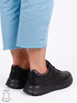 Pantofi sport damă din piele naturală cu design minimalist LF1813 Negru - Img 3