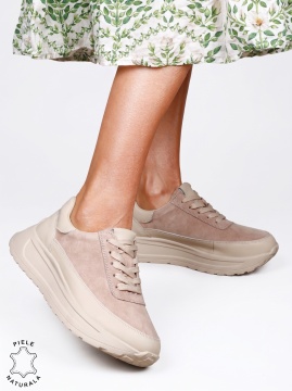 Pantofi sport damă din piele naturală cu finisaje premium LF1814 Bej