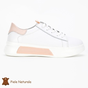 Pantofii casual piele naturala LF1326 ALB CU ROZ - Img 2