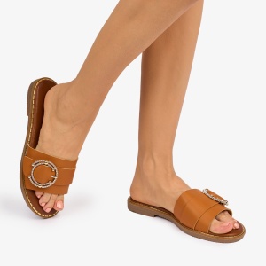 PAPUCI dama din Piele ECOLOGICA CU catarama laterala LF1079 CULOARE: Camel