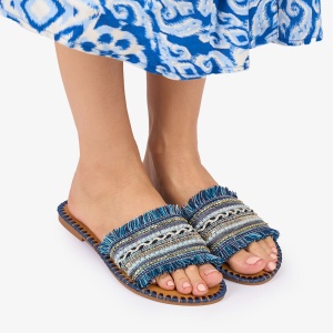 PAPUCI dama Piele ECOLOGICA CU strasuri stil Mexican LF1013 Culoare: ALBASTRU