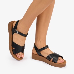 SANDALE dama din Piele ECOLOGICA CU BRETELE MODEL SIMPLU LF1094 CULOARE: NEGRU