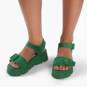 Sandale dama din Piele Ecologica Intoarsa cu talpa inalta LF0822 Verde - Img 2