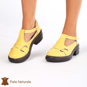 Sandale dama din Piele Naturala cu talpa demi-wedge LF0192 GALBEN