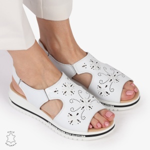 Sandale dama din Piele Naturala cu talpa Inalta LF0195 ALB - Img 3