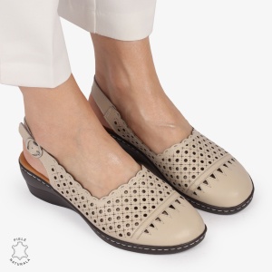 Sandale DAMA DIN PIELE NATURALA SI STIL AJURAT LF1408 BEJ - Img 2