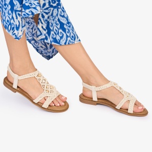 SANDALE Dama DIN TEXTIL CU MODEL In stil indian LF1018 Culoare: BEJ