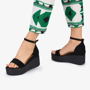 SANDALE dama Piele ECOLOGICA INTOARSA CU PLATFORMA LF1010 Culoare: Negru - Img 2