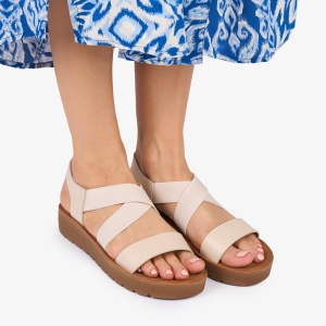 SANDALE dama Piele ECOLOGICA LF1009 CU ELASTIC Culoare: BEJ