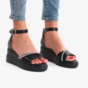 SANDALE DIN PIELE ECOLOGICA CU PLATFORMA LF07828 NEGRU - Img 2