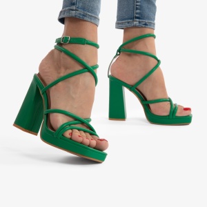 SANDALE ELEGANTE DIN PIELE ECOLOGICA CU MODEL SI TOC GROS LF0734 VERDE