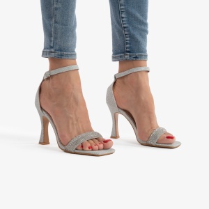 SANDALE ELEGANTE Din Piele Ecologica cu Toc Gros si Stras LF0757 - Img 3