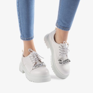 SNEAKERS dama din Piele Ecologica Lacuita cu Accesoriu Argintiu LF0718 ALB