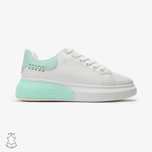 SNEAKERS Dama din Piele Ecologica LF0129 Alb cu VERDE