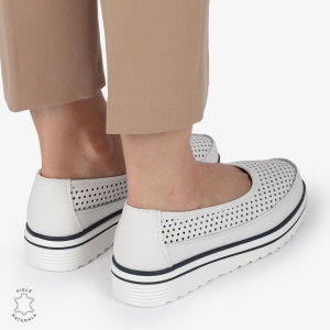 Balerini dama din Piele Naturala cu talpa groasa LF0172 ALB - Img 4