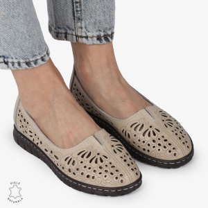 BALERINI dama din Piele naturala PERFORATA SLIP-ON LF1363 BEJ - Img 4