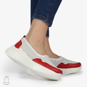 Balerini Dama Piele naturală LF0103 ALB CU ROSU - Img 2