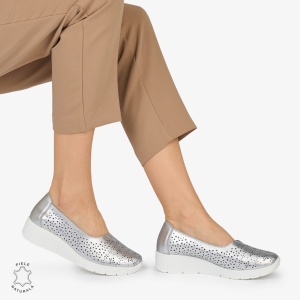 BALERINI din PIELE NATURALA PERFORATA LF1040 CULOARE: ARGINTIU - Img 3