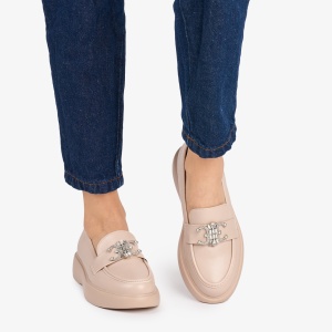 Mocasini DAMA din PIELE ECOLOGICA CU Pietre stralucitoare LF0955 CULOARE: BEJ