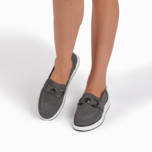 Mocasini dama din Piele Naturala Intoarsa LF0840 GREY - Img 2