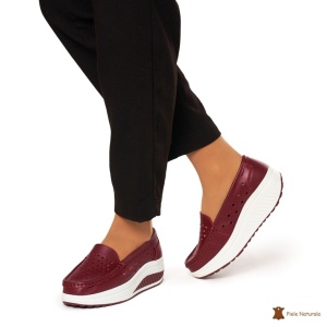 Mocasini Dama Piele Naturala perforati cu talpa groasa LF0079 BORDO
