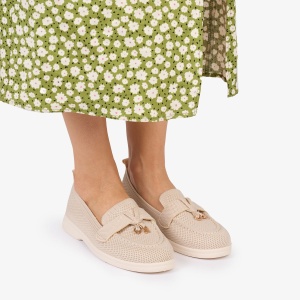 MOCASINI dama TEXTIL CU DETALIU AURIU LF1027 Culoare: BEJ - Img 2