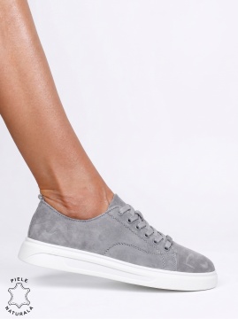 Pantofi casual dama din piele naturală cu accesoriu decorativ LF1821 Gri - Img 2