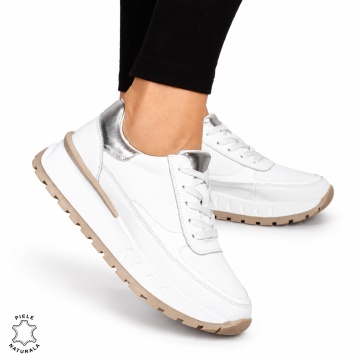 Pantofi Casual DAMA din PIELE Naturala cu model pe talpa LF1524 ALB