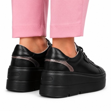Pantofi CASUAL damă din piele naturală CU SIRET LF1453 NEGRU - Img 3