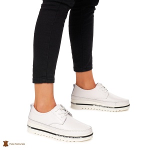Pantofi Casual dama din Piele naturala cu talpa groasa LF0053 ALB