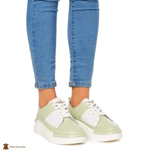 Pantofi Casual dama din Piele naturala cu talpa groasa LF0056 VERDE