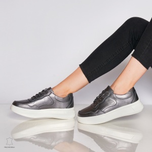 Pantofi Casual dama din Piele naturala cu talpa plata LF0042 PEWTER - Img 3