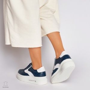Pantofi Casual dama din Piele naturala cu talpa plata Multicolor LF0041 Bleumarin - Img 4
