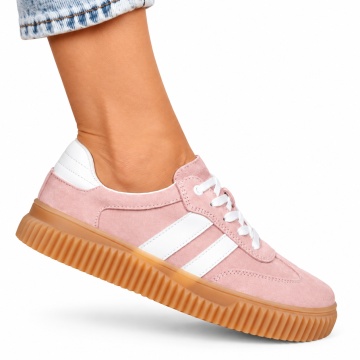 Pantofi Casual DAMA din Piele Naturala intoarsa, Model Retro LF1531ROZ - Img 2