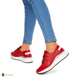 Pantofi Casual dama din Piele naturala LF0049 Rosii