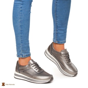 Pantofi Casual dama din Piele naturala LF00809 PEWTER
