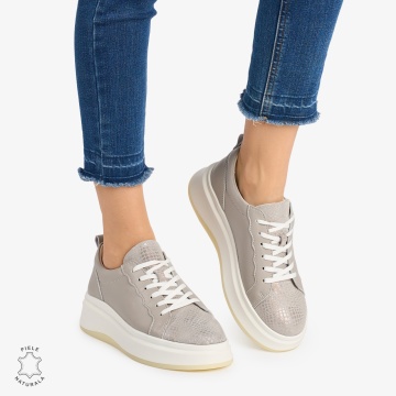 Pantofi Casual DAMA din PIELE Naturala LF0947 CULOARE: GRI CU ARGINTIU
