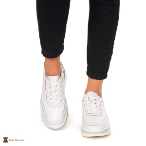 Pantofi casual dama din Piele naturală LF1325 ALB CU ALBASTRU - Img 4