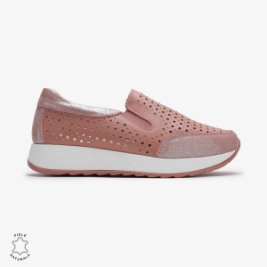 Pantofi Casual dama din Piele Naturala Perforati LF0711 ROZ - Img 2