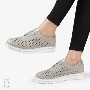 Pantofi Casual dama din piele naturala Perforati LF0782 GRI - Img 4