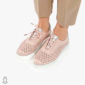 Pantofi Casual dama din piele naturala Perforati LF0782 ROZ - Img 3